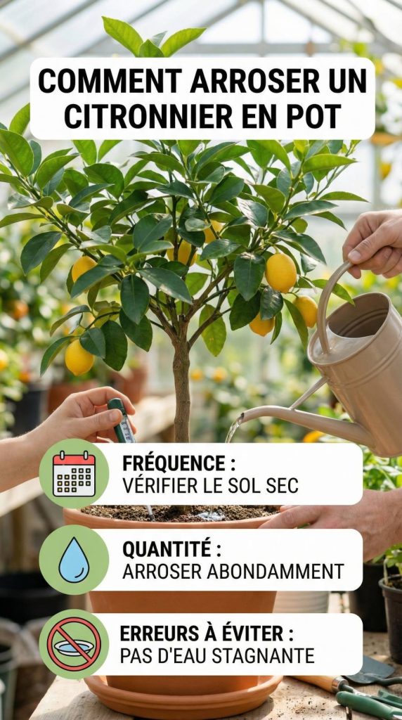 Comment arroser un citronnier en pot : fréquence, quantité et erreurs à éviter